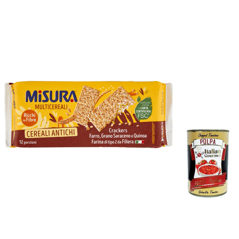 Misura Crackers ai Cereali Multigrain Getreide cracker - Dinkel, Buchweizen und Quinoa 12x 350g inkl. Italian Gourmet polpa 400g Original italienisch