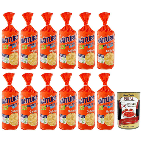 Náttúra Protein Sport Gallette BIO, Linsen - Erbsen - Kuchen, reich an Proteinen, Glutenfrei 12x 100g inkl. Italian Gourmet Polpa di Pomodoro 400g Dose Original italienisch