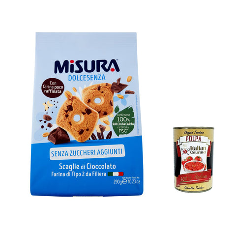 Misura Dolcesenza Kekse mit Schokoladenstückchen, Ohne Zuckerzusatz, biscuits cookies 3x 290g inkl. Italian Gourmet polpa 400g Original italienisch