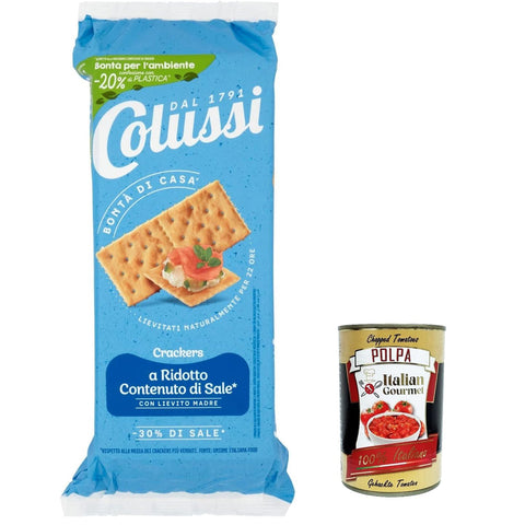 Colussi Cracker - 30% di sale, Cracker Niedriges Salz, - 30% des Salz 500g 6x Original italienisch inkl. Italian Gourmet Polpa 400g