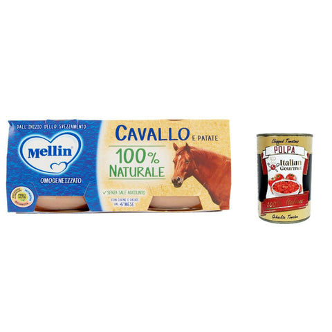 Mellin con Carne di Cavallo, pferd 6x 2x 80g inkl. Italian Gourmet polpa 400g Original italienisch
