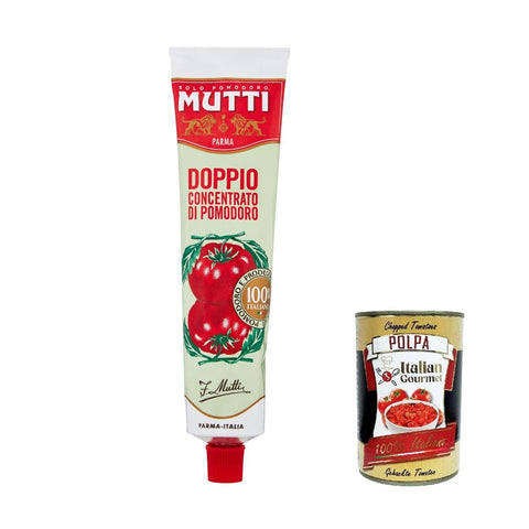 Mutti Doppio Concentrato di Pomodoro, Doppeltes Tomatenkonzentrat, 100% Tomate, Tube 3x 130g inkl. Italian Gourmet Polpa di Pomodoro 400g Dose Original italienisch