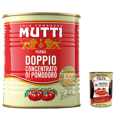 Mutti Doppio Concentrato di Pomodoro, Doppeltes Tomatenkonzentrat, 100% Tomate 3x 880g inkl. Italian Gourmet Polpa di Pomodoro 400g Dose Original italienisch