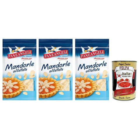 Paneangeli Mandorle affettate,Gebrauchsfertige Mandelscheiben,ideal zum Anreichern und Dekorieren süßer und herzhafter Zubereitungen,50g 3x Original italienisch inkl. Italian Gourmet Polpa di Pomodoro 400g Dose