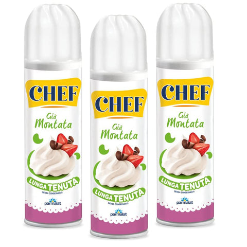 Parmalat Chef Panna Süßwaren Produkt auf Basis von Sahne Creme-Spray Sprühdose 250g,Schlagsahne Frei von Konservierungsstoffen 3x Original italienisch inkl. Italian Gourmet Polpa 400g Dose