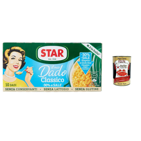 Star Il Mio Dado classico mit 30 % weniger Salz,Gemüse und nativem Olivenöl extra, 10 Bouillon-Würfel, 100 g, ohne Konservierungsstoffe, laktosefrei und glutenfrei 3x Original italienisch inkl. Italian Gourmet Polpa 400g