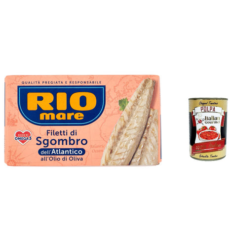 Rio Mare Filetti di Sgombro dell'Atlantico all'Olio di Oliva, Atlantische Makrelefilets mit Olivenöl 125g 6x Original italienisch inkl. Italian Gourmet Polpa 400g