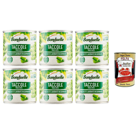 Bonduelle Taccole Tagliate Dohlen schneiden 6x400gr inkl. Italian Gourmet polpa 400g Original italienisch