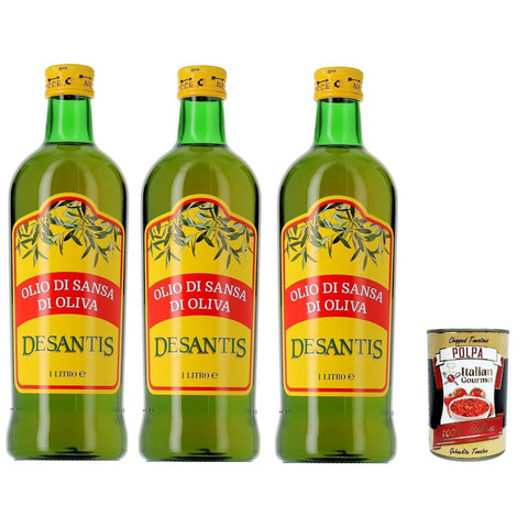 De santis Desantis Olio di Sansa di Oliva, Pomace Olivenöl ideal zum Kochen, 3x 1lt Original italienisch inkl. Italian Gourmet Polpa 400g