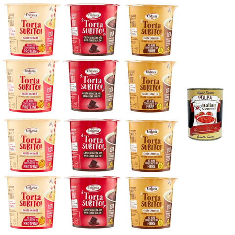 Eridania Torta Subito! Testpaket Gusto Cioccolato, Cannella, Yogurt con Mirtilli rossi - Schokolade, Zimt, Joghurt mit Cranberry - Geschmack 12x 60 g inkl. Italian Gourmet polpa 400gr Original italienisch
