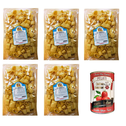 Le Vie del Grano - CALAMARATA Mit Hartweizengrieß stabilisierte Nudeln 5x 400gr inkl. Italian Gourmet pelati 400g Original italienisch