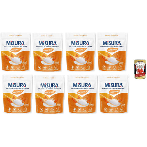 Misura Eritritolo Süßstoff in sehr feinen Kristallen, Zuckerersatz, kalorienfrei, glutenfrei, natürlichen Ursprungs, veganer Süßstoff, Packung 8x 370 g inkl. Italian Gourmet polpa 400g Original italienisch