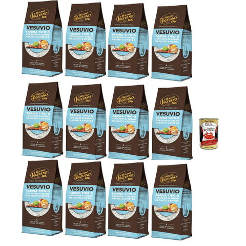Lo conte Molino Vigevano Farina Typ "0" Mehl, Vesuvio für hohe, weiche neapolitanische Pizza. 12 Packung mit 500 g inkl. Italian Gourmet polpa 400g Original italienisch