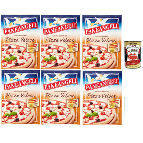 Paneangeli Lievito Istantaneo Pizza Veloce, Schnelle sofortige Hefe, istant hefe Mischung mit dehydrierter Bierhefe 6x 26g inkl. Italian Gourmet polpa 400g Original italienisch