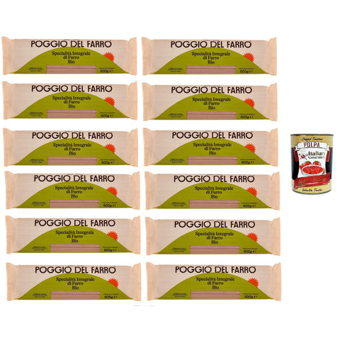Poggio del Farro Spaghetti Specialità Integrale Di Farro Vollkorn - Dinkel - Spezialität 12x500gr inkl. Italian Gourmet polpa 400g Original italienisch