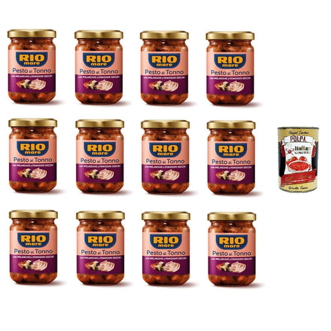 Rio Mare Pesto al Tonno con melanzane e pomodori secchi Thunfischpesto mit Auberginen und getrockneten Tomaten 12 x 130gr inkl. Italian Gourmet polpa 400g Original italienisch