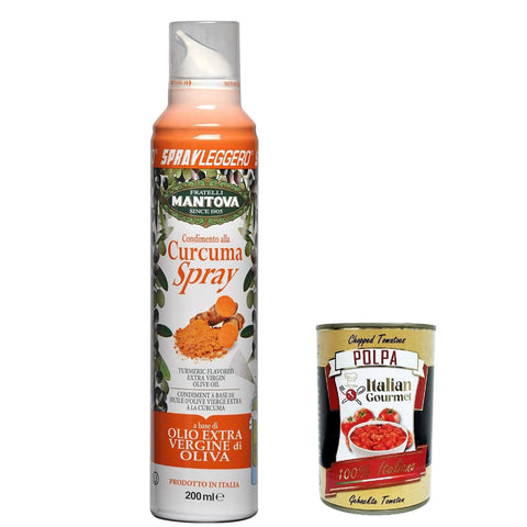 SPRAYLEGGERO Curcuma, Kurkuma - Spray in Nativem Olivenöl Extra - Italienisches Ölspray 100 % natürlich, 100 % leicht, 100 % einfach 6x 200 ml inkl. Italian Gourmet polpa 400g Original italienisch