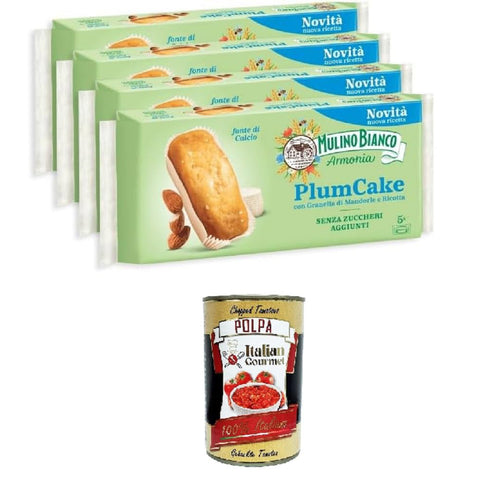 Mulino Bianco Armonia Plumcake granella di mandorle e ricotta Plumcake gehackte Mandeln und Ricotta 4x 155 gr inkl. Italian Gourmet polpa 400gr Original italienisch