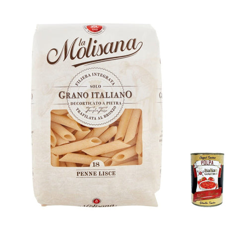 La Molisana Penne Lisc N. 18 Pasta Lenta Lavorazione Teigwaren aus Hartweizengrieß Bronze - Zeichnung 5x 500g inkl. Italian Gourmet Polpa 400g Original italienisch