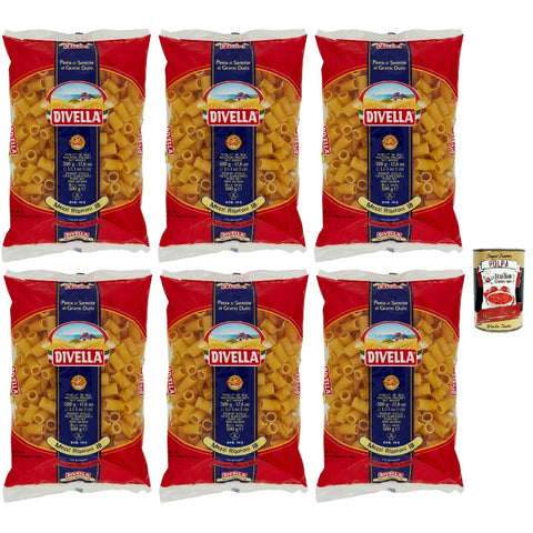 Divella Pasta 100% Mezzi Rigatoni N° 18, Nudeln aus Hartweizengrieß, Kochen 9 Minuten 6x 500g inkl. Italian Gourmet polpa 400g Original italienisch