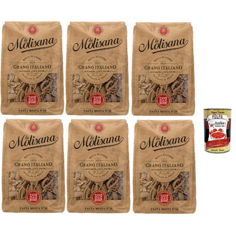 La Molisana Pasta Integrale Pasta mista n°58, Vollkornnudeln Vollkornpasta, 100% Weizen, Bronzepaste Packung 6x 500g inkl. Italian Gourmet polpa 400g Original italienisch