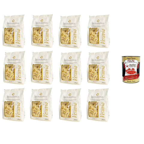 Pietrabianca Pasta di Semola Artigianale trafilata al bronzo handgefertigte, aus Bronze gezogene Grießnudeln „Casarecce“ 12x500gr Original italienisch inkl. Italian Gourmet Polpa 400g