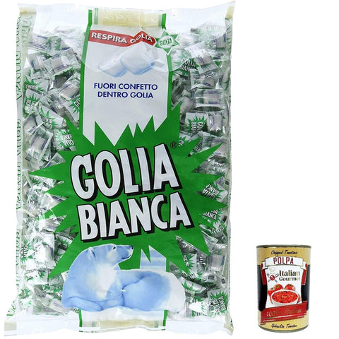 Golia Bianca Caramelle Dure Algusto Menta e Liquirizia, Harte Süßigkeiten für Minzgeschmack und Süßholz 1Kg inkl. Italian Gourmet polpa 400g Original italienisch
