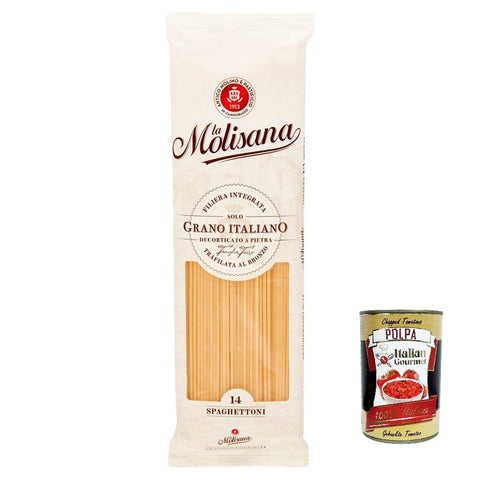 La Molisana Spaghettoni N. 14 Pasta Lenta Lavorazione Teigwaren aus Hartweizengrieß Bronze - Zeichnung 5x 500g inkl. Italian Gourmet Polpa 400g Original italienisch