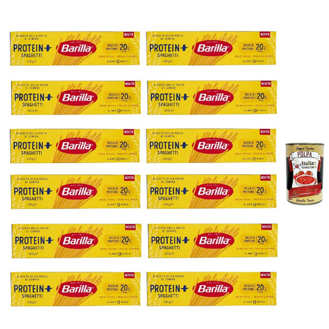 Barilla Protein + Spaghetti 400gr, Pasta reich an pflanzlichem Protein 12x 400 g inkl. Italian Gourmet polpa 400gr Original italienisch