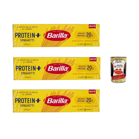 Barilla Protein + Spaghetti 400gr, Pasta reich an pflanzlichem Protein 3x 400 g inkl. Italian Gourmet polpa 400gr Original italienisch