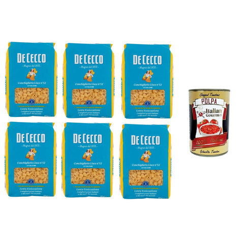 De Cecco Conchigliette Lisce N°52 100% Pasta Nudeln 6x 500gr inkl. Italian Gourmet Polpa 400g Original italienisch