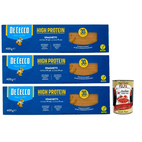 De Cecco Spaghetti Nr. 12, High protein, Italienische Hartweizennudeln, 3 Packungen à, Pasta aus 100% Hartweizen 400g inkl. Italian Gourmet polpa 400g Original italienisch