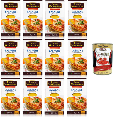 Le Veneziane Lasagne - Senza Glutine,glutenfrei, 12x 250 g Original italienisch inkl. Italian Gourmet Polpa 400g