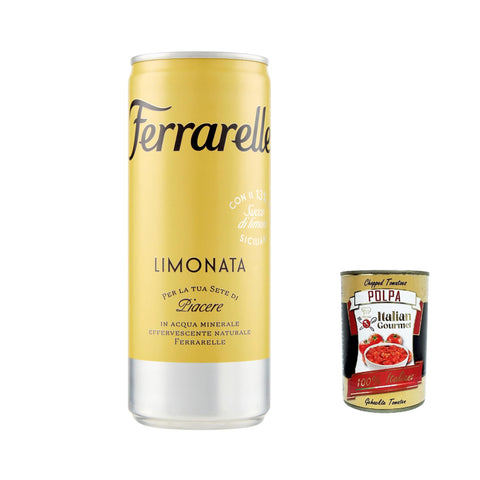 Ferrarelle Limonata, Limonade in Ferrarelle-Mineralwasser Alkoholfreies Getränk Kohlensäurehaltiges Erfrischungsgetränk Dosen 25cl 24x Original italienisch inkl. Italian Gourmet Polpa 400g