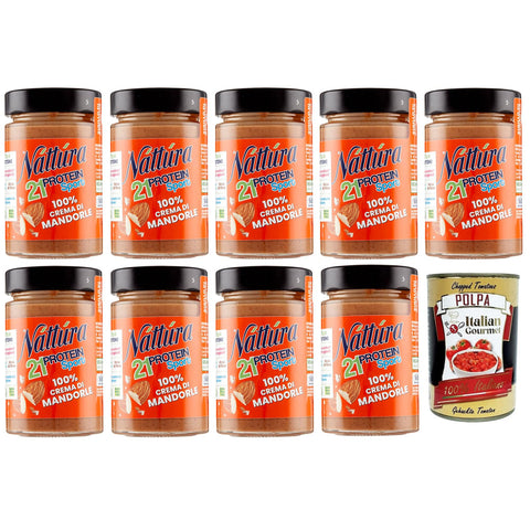 Náttúra Protein Sport 100% Mandelcreme, Protein Aufstrich ohne Zuckerzusatz,Glutenfrei, 100% natürlich, reich an Proteinen,180g 9x Original italienisch inkl. Italian Gourmet Polpa di Pomodoro 400g Dose