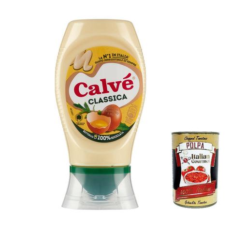 Calvè Calvé Classic Mayonnaise, 250 ml, mit Sonnenblumenkernöl, ideal für Sandwiches und Canapés, ohne Konservierungsstoffe und ohne Zucker, glutenfrei, vegetarisch 12x Original italienisch inkl. Italian Gourmet Polpa 400g