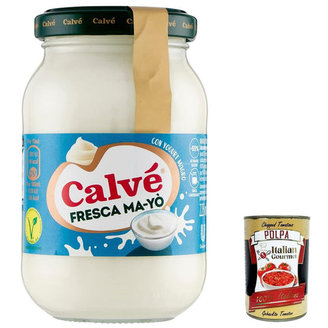 Calvè Calvé Maionese Fresca Ma - Yò mit fettarmem Joghurt und 55 % weniger Fett*, ideal für Reissalate, kalte Kartoffeln und große Salate, ohne Konservierungsstoffe 6x 225 ml inkl. Italian Gourmet polpa 400g Original italienisch