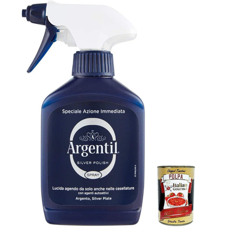 Argentil Spezifisches Reinigungsmittel für Silber, Spray, schnelles Polieren und antioxidative Wirkung, mit selbstaktiven Wirkstoffen,150 ml Original italienisch inkl. Italian Gourmet Polpa 400g