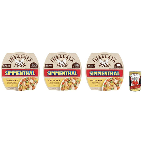 Simmenthal Insalata di Pollo Ortolana, Hühnchenbrust mit Dinkel, Karotten und Kichererbsen, 160 g, 3er Pack, Ohne Konservierungsstoffe Original italienisch inkl. Italian Gourmet Polpa 400g