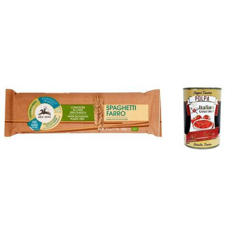 Alce Nero Spaghetti al farro, 100%, Spaghetti mit Emmer Wheat, Vollkorn 500g 12x Original italienisch inkl. Italian Gourmet Polpa 400g