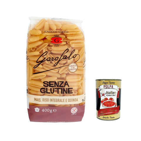 Garofalo Gnocco sardo Senza Glutine Glutin free, glutenfrei Pasta Noodles 20x 400 g inkl. Italian Gourmet Polpa 400 g Original italienisch