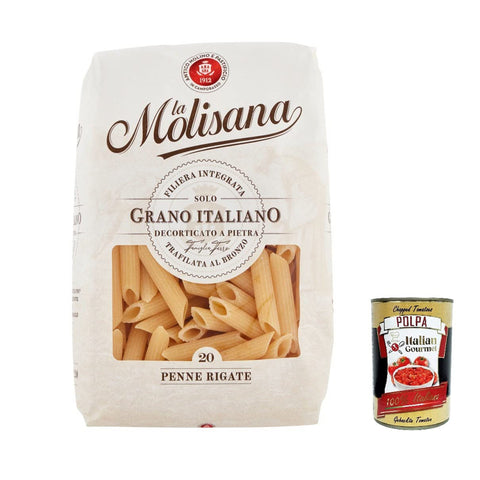 La Molisana Penne Rigate N. 20 Pasta Lenta Lavorazione Teigwaren aus Hartweizengrieß Bronze - Zeichnung 20x 500g inkl. Italian Gourmet Polpa 400g Original italienisch
