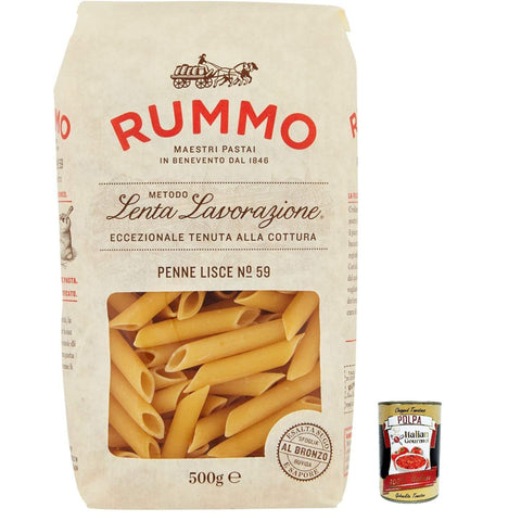 Rummo Penne Lisce N. 59 Hartweizengrieß Pasta Italienische Nudeln Packung 20x 500g inkl. Italian Gourmet Polpa di Pomodoro 400g Dose Original italienisch