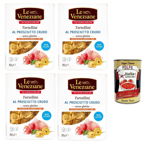 Le Veneziane tortellini prosciutto crudo senza glutine, roher Schinken tortellini gluten free, Pasta nudeln glutenfrei 4x 250g inkl. Italian Gourmet polpa 400g Original italienisch