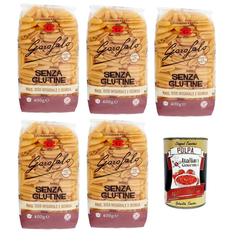 Garofalo Gnocco sardo Senza Glutine Glutin free, glutenfrei Pasta Noodles 5x 400 g inkl. Italian Gourmet Polpa 400 g Original italienisch