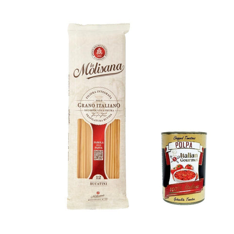 La Molisana Bucatini N. 12 Pasta Lenta Lavorazione Teigwaren aus Hartweizengrieß Bronze - Zeichnung 5x 500g inkl. Italian Gourmet Polpa 400g Original italienisch