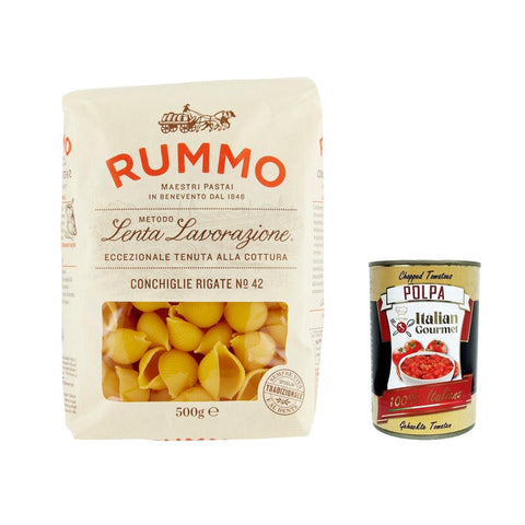 Rummo Conchiglie rigate n.42 Pasta Lenta Lavorazione Teigwaren aus Hartweizengrieß Bronze Zeichnung 5x500g Original italienisch