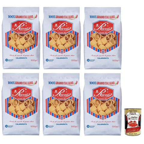 Russo Calamarata N°27 Hartweizengrieß Pasta, 100% Italienischer Weizen, Packung 6x500g Original italienisch