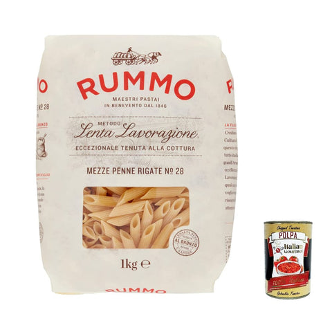 Rummo Mezze penne rigate N. 28 Hartweizengrieß Pasta Italienische Nudeln 1Kg Packung 8x Original italienisch inkl. Italian Gourmet Polpa di Pomodoro 400g Dose
