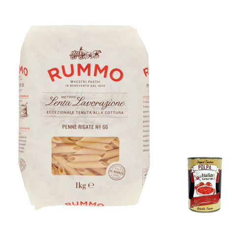 Rummo Penne Rigate N. 66 Hartweizengrieß Pasta Italienische Nudeln 1Kg Packung 8x Original italienisch inkl. Italian Gourmet Polpa di Pomodoro 400g Dose